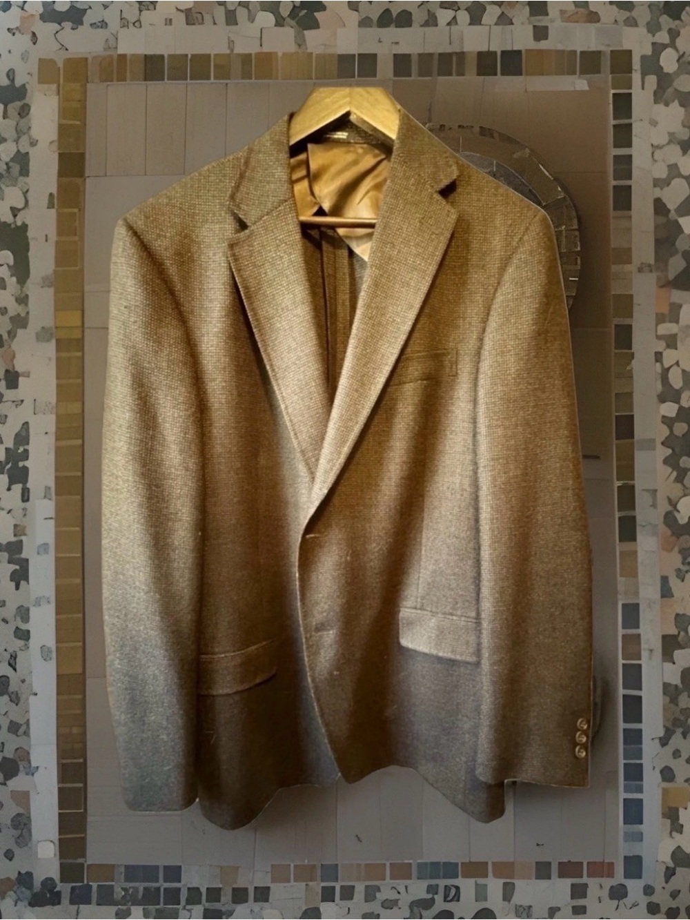 Hart Schaffner Marx Brown Houndstooth Sport Coat 44R Wool Blend Blazer Classic